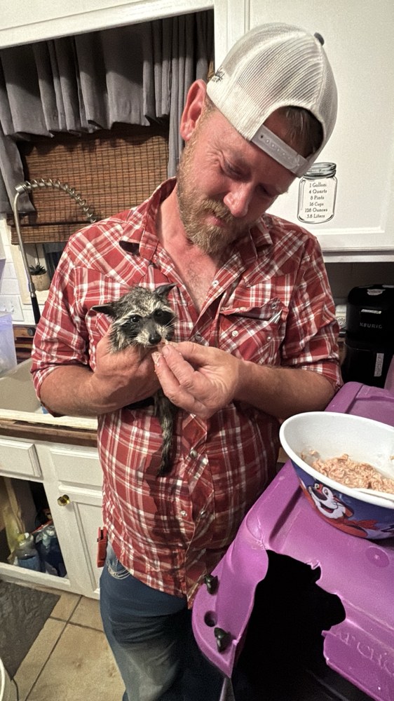 A behind-the-scenes moment holding a small animal