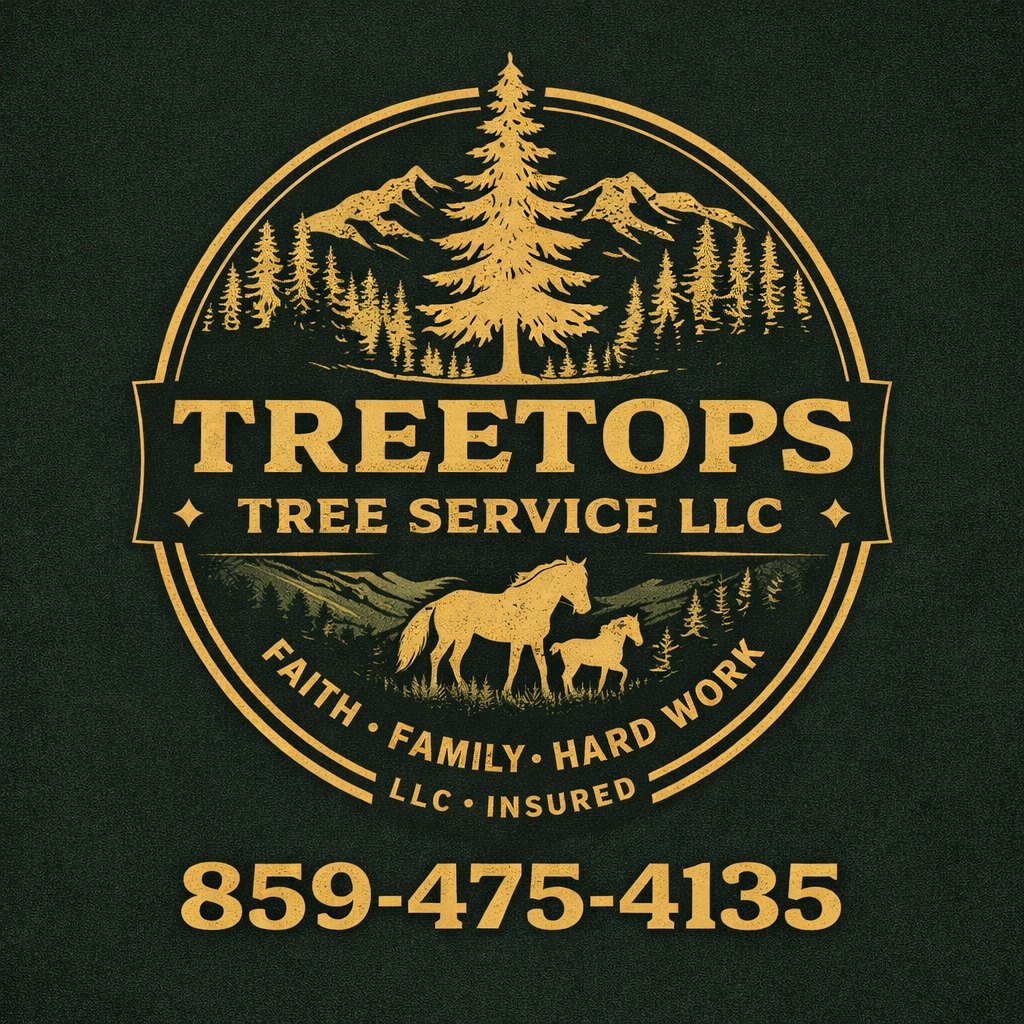 Treetops Tree Service LLC green and gold logo