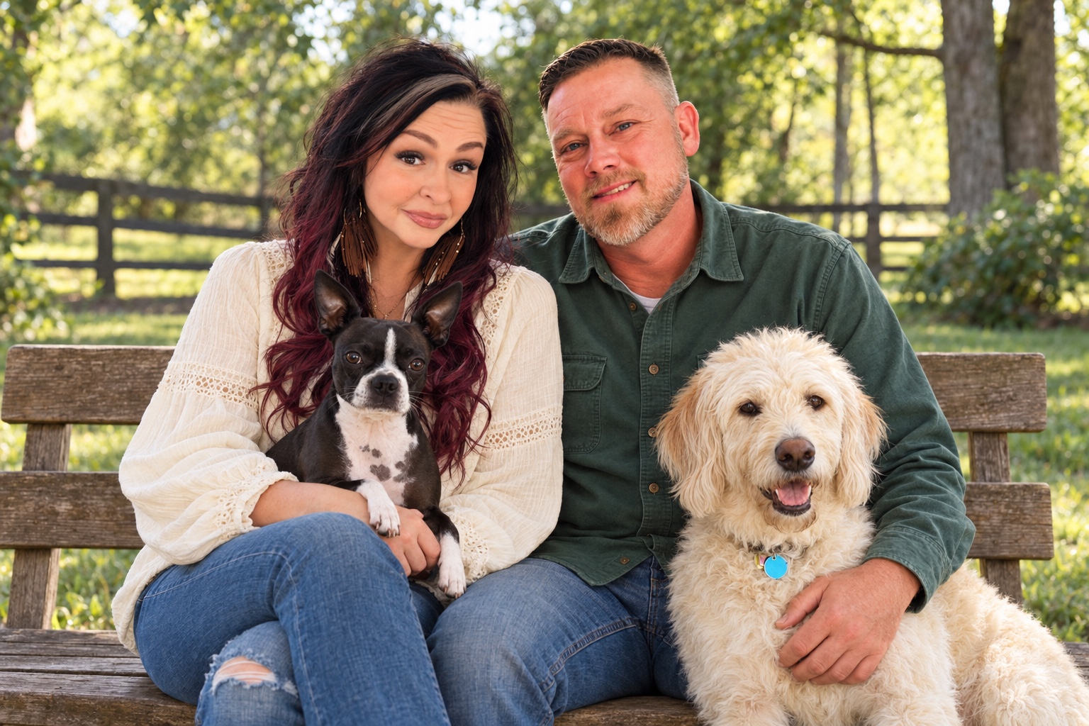 Clarissa and Treston with Ruthie the Boston Terrier and Felicity the Labradoodle
